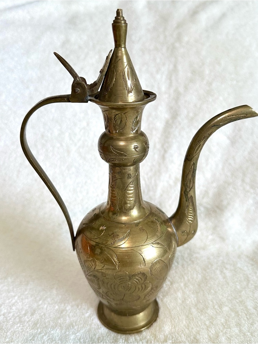 Vintage Sarna India Etched Brass Ewer Pitcher Genie Decanter Home Decor MCM